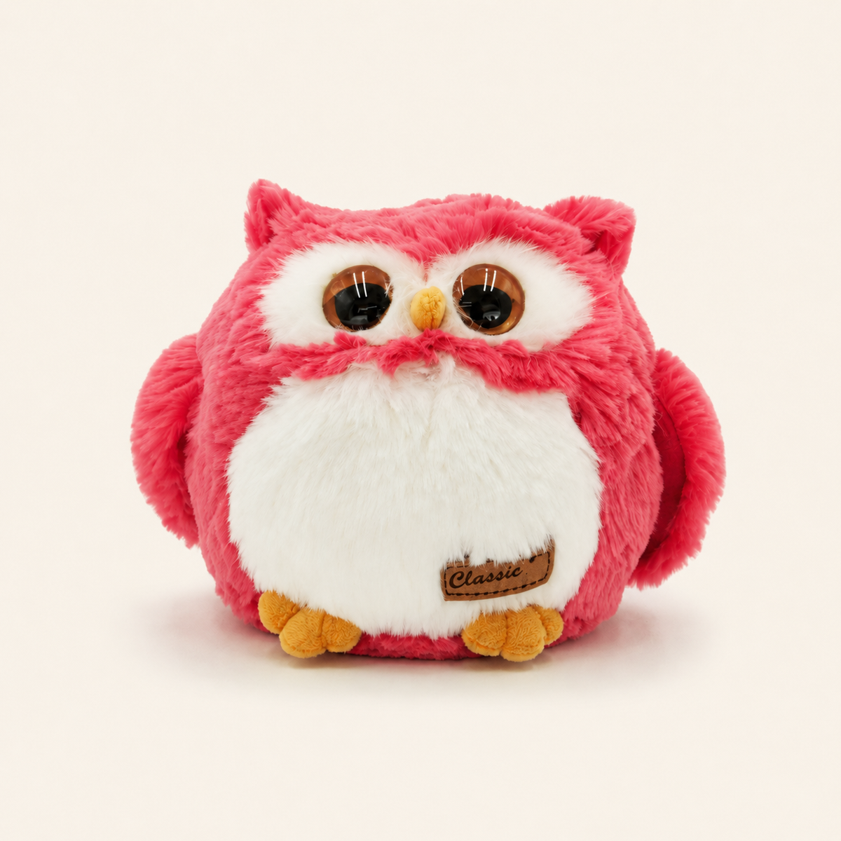 Peluche hibou framboise de 11 cm vue de face sur fond ivoire