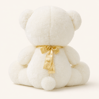 Ours en peluche blanc avec nœud doré 50 cm vue arrière
