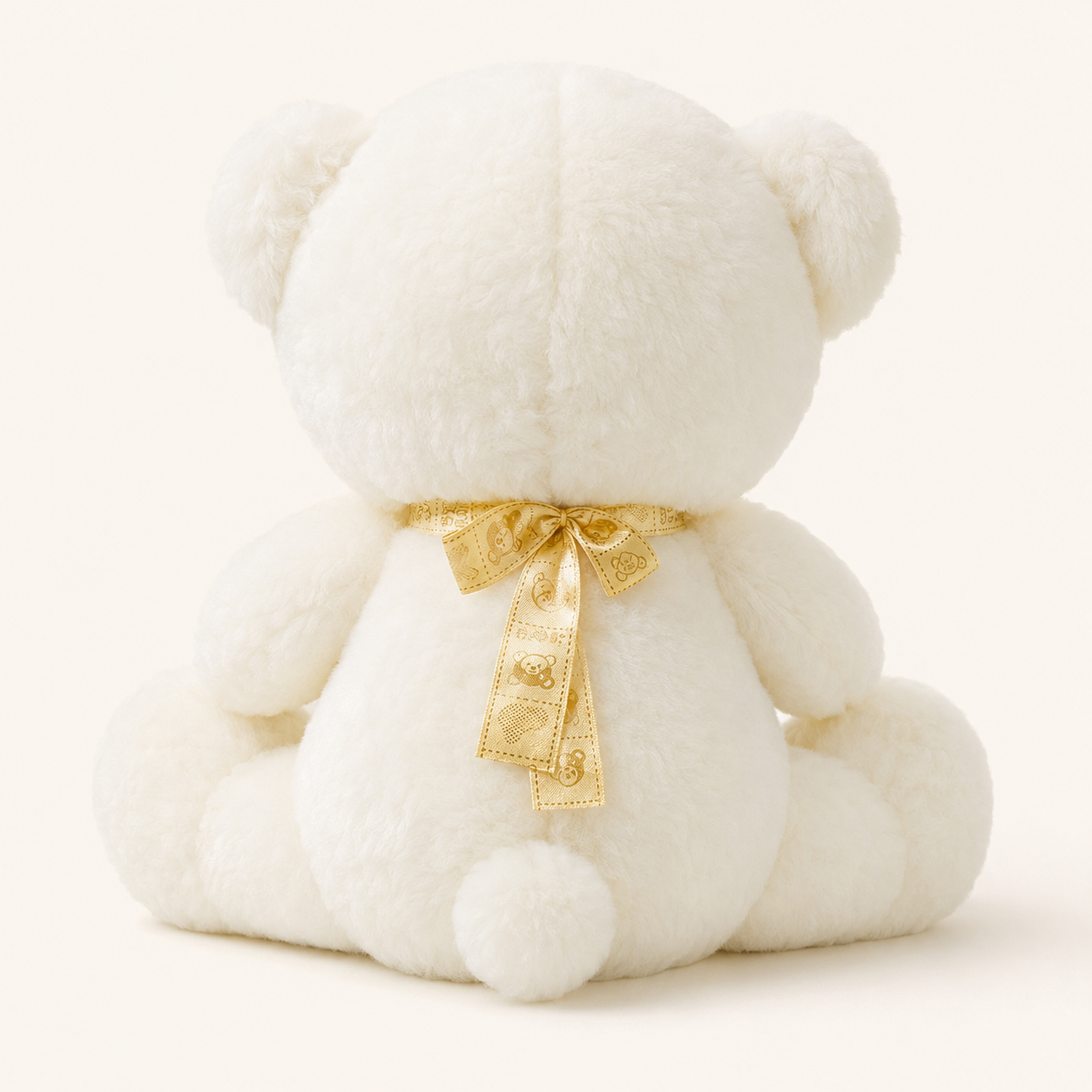 Ours en peluche blanc avec nœud doré 50 cm vue arrière