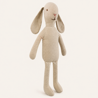 Doudou lapin en tissu beige vu de face sur fond ivoire