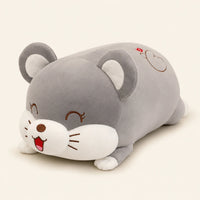Grande peluche coussin animal allongee tres douce, environ 40 a 70 cm, fond ivoire