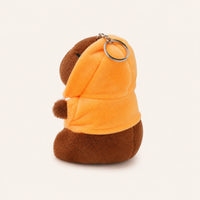 Peluche capybara porte-cles vue de cote, environ 12 cm, fond ivoire