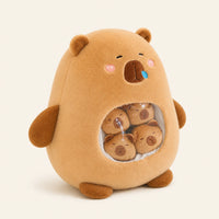 Sac peluche capybara avec mini boules capybara, environ 20 cm, fond ivoire
