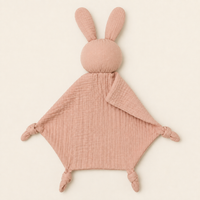 Doudou personnalisé lapin rose poudré, vue de dos sur fond ivoire