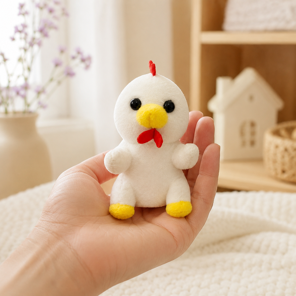 Marionnette poule tenue dans la main en situation