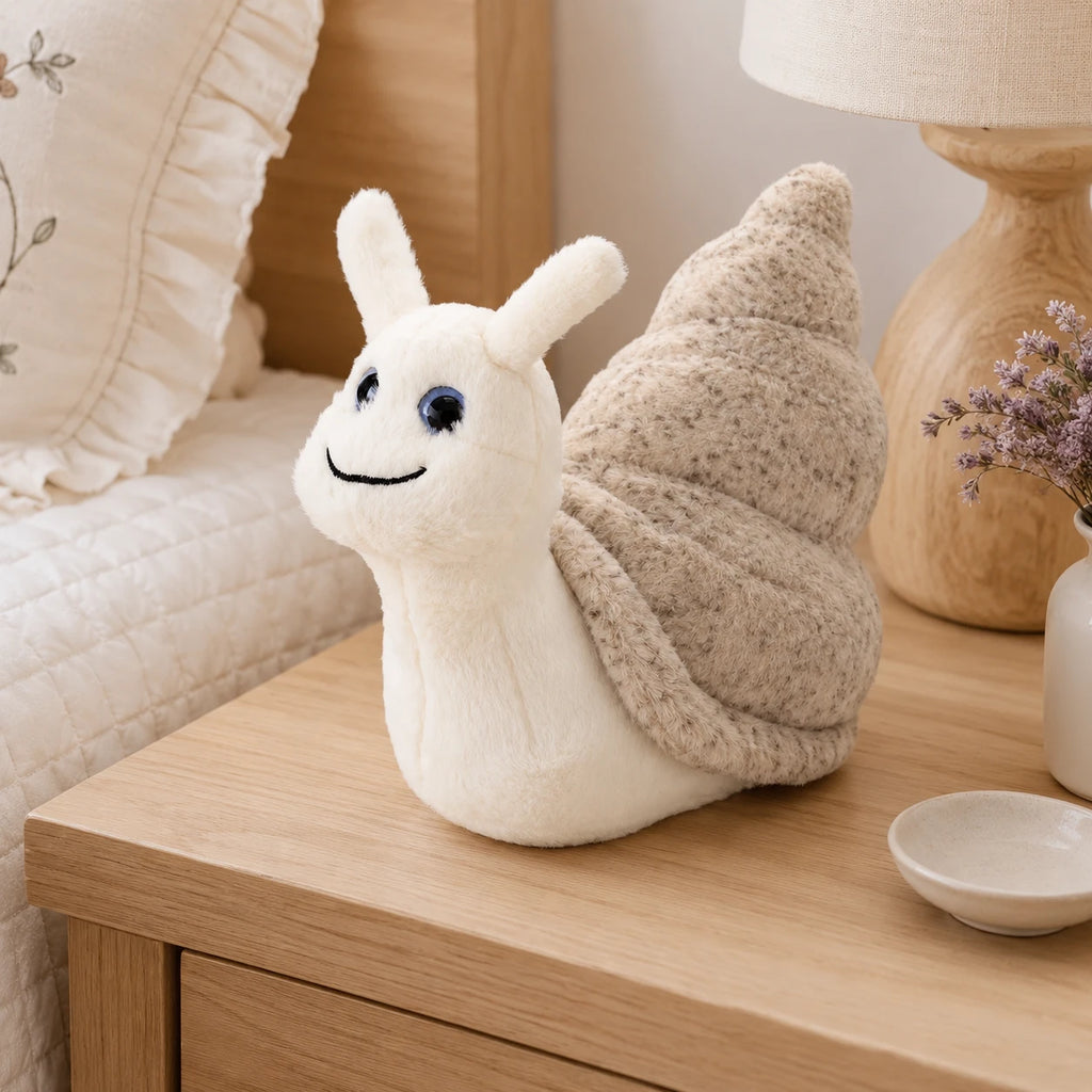 Coussin Peluche Escargot Blanc Beige