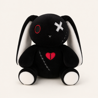 Peluche lapin gothique noir spooky sur fond ivoire - vue principale