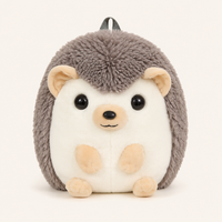 Sac à dos peluche hérisson gris et blanc sur fond ivoire - vue principale