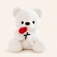 Peluche ours blanc tenant une rose rouge, cadeau romantique - Royaume Peluche