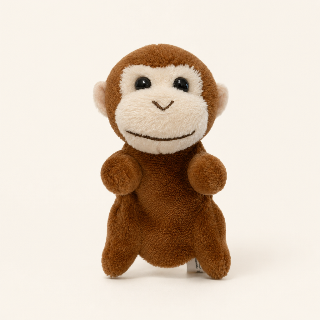 Marionnette à doigt peluche singe sur fond ivoire - vue principale