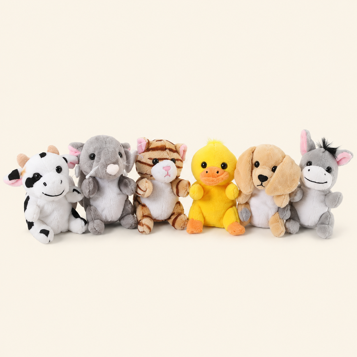 Set de 6 marionnettes à doigt peluche animaux de la ferme, environ 9 cm chacune