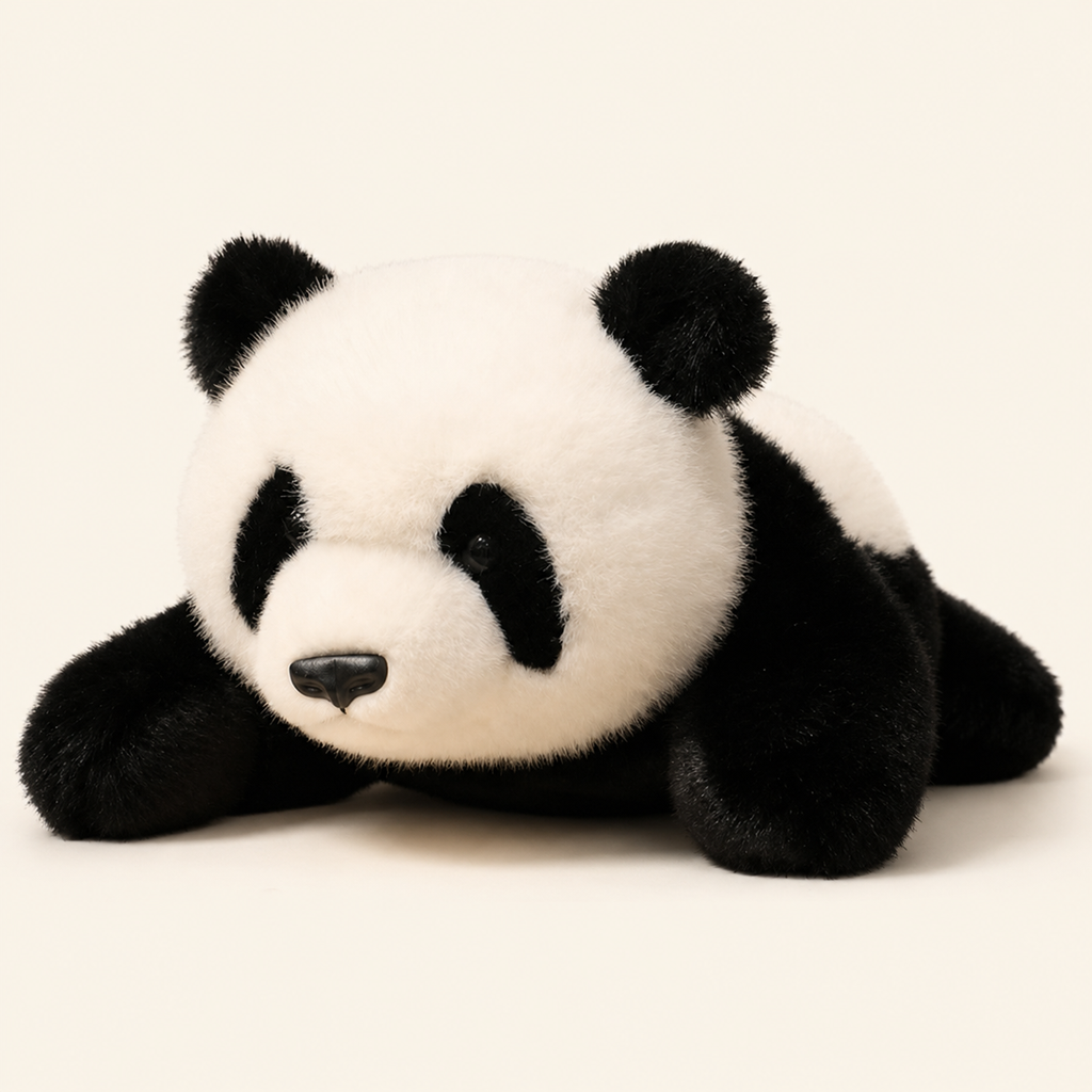 Coussin peluche panda couché - Royaume Peluche
