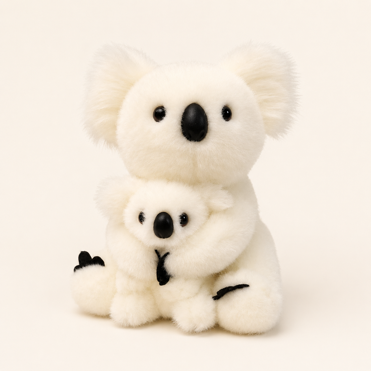Peluche koala blanche maman et bébé environ 28 cm, fond ivoire