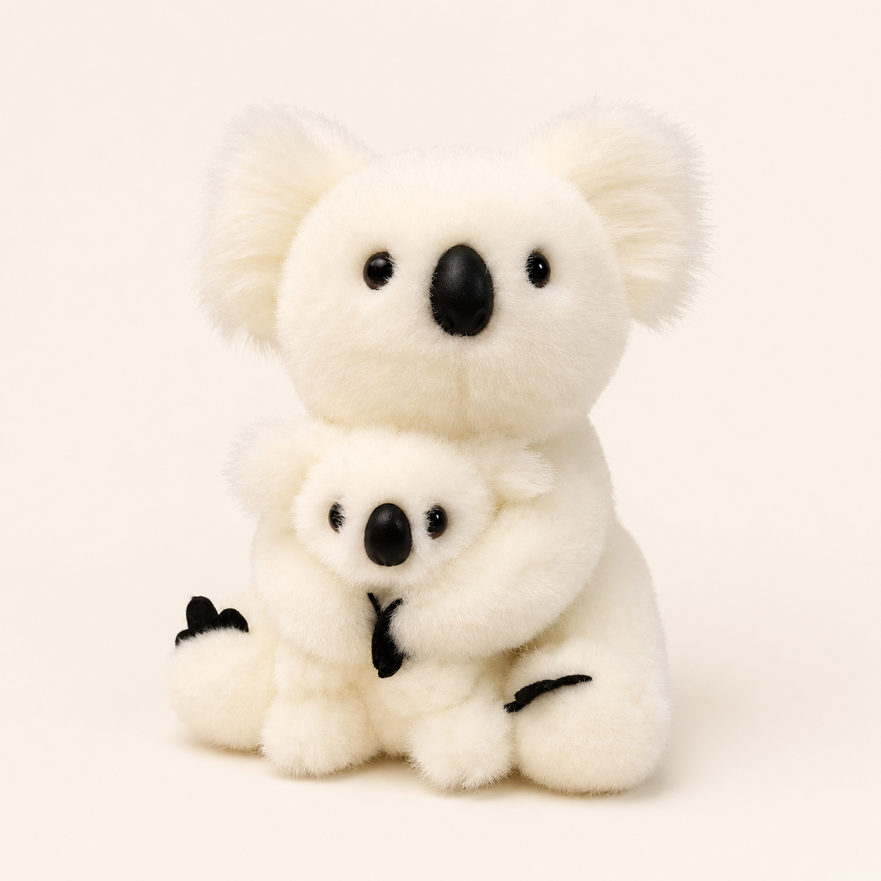 Peluche koala blanche maman et bébé environ 28 cm, fond ivoire