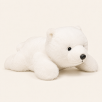 Coussin peluche ours polaire couché, autre angle - Royaume Peluche