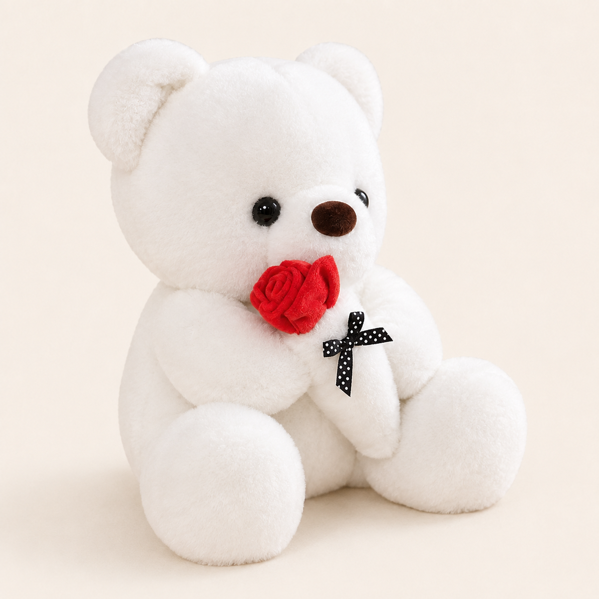 Peluche ours blanc rose rouge, autre angle - Royaume Peluche