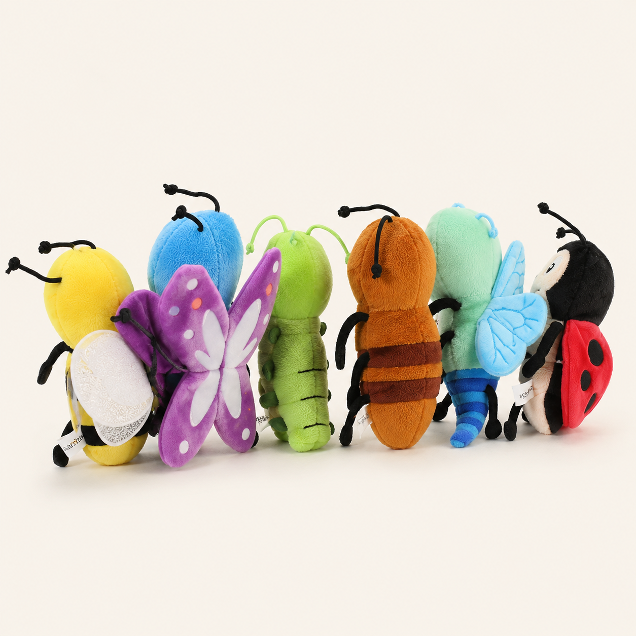 Set de 6 marionnettes à doigt peluche insectes, autre angle