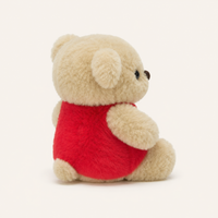 Peluche ours crème cœur rouge, autre angle - Royaume Peluche