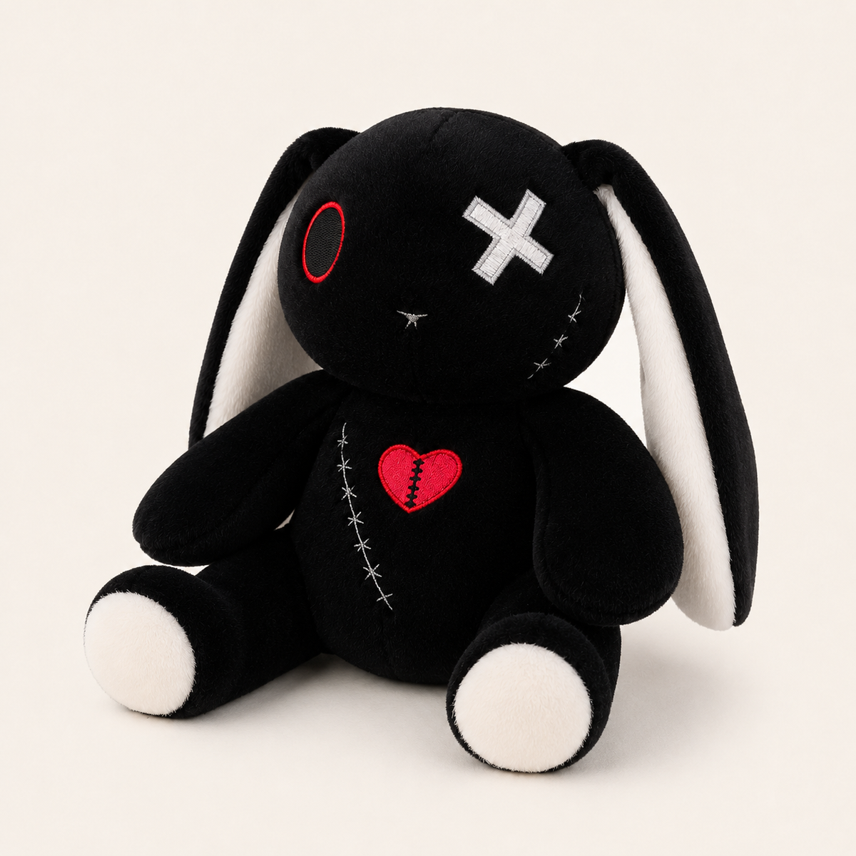 Peluche lapin gothique noir - autre angle