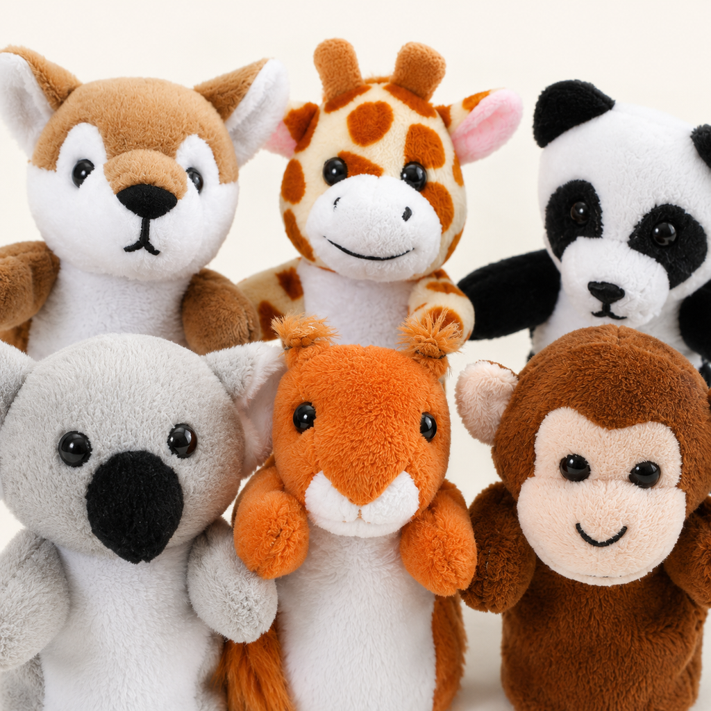 Détail des marionnettes à doigt peluche animaux