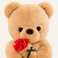 Peluche ours brun, gros plan rose et noeud - Royaume Peluche