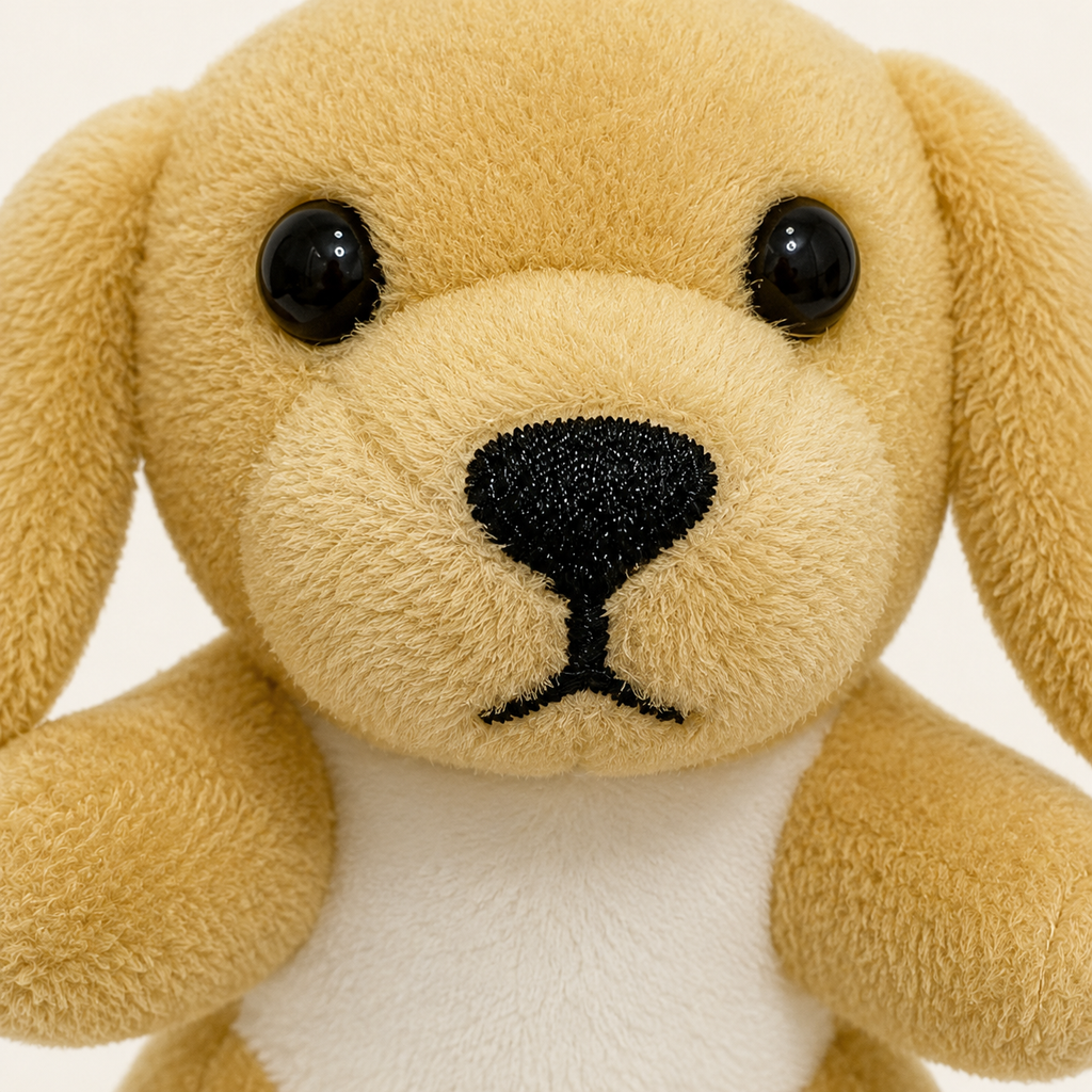 Marionnette à doigt peluche chien, gros plan du visage