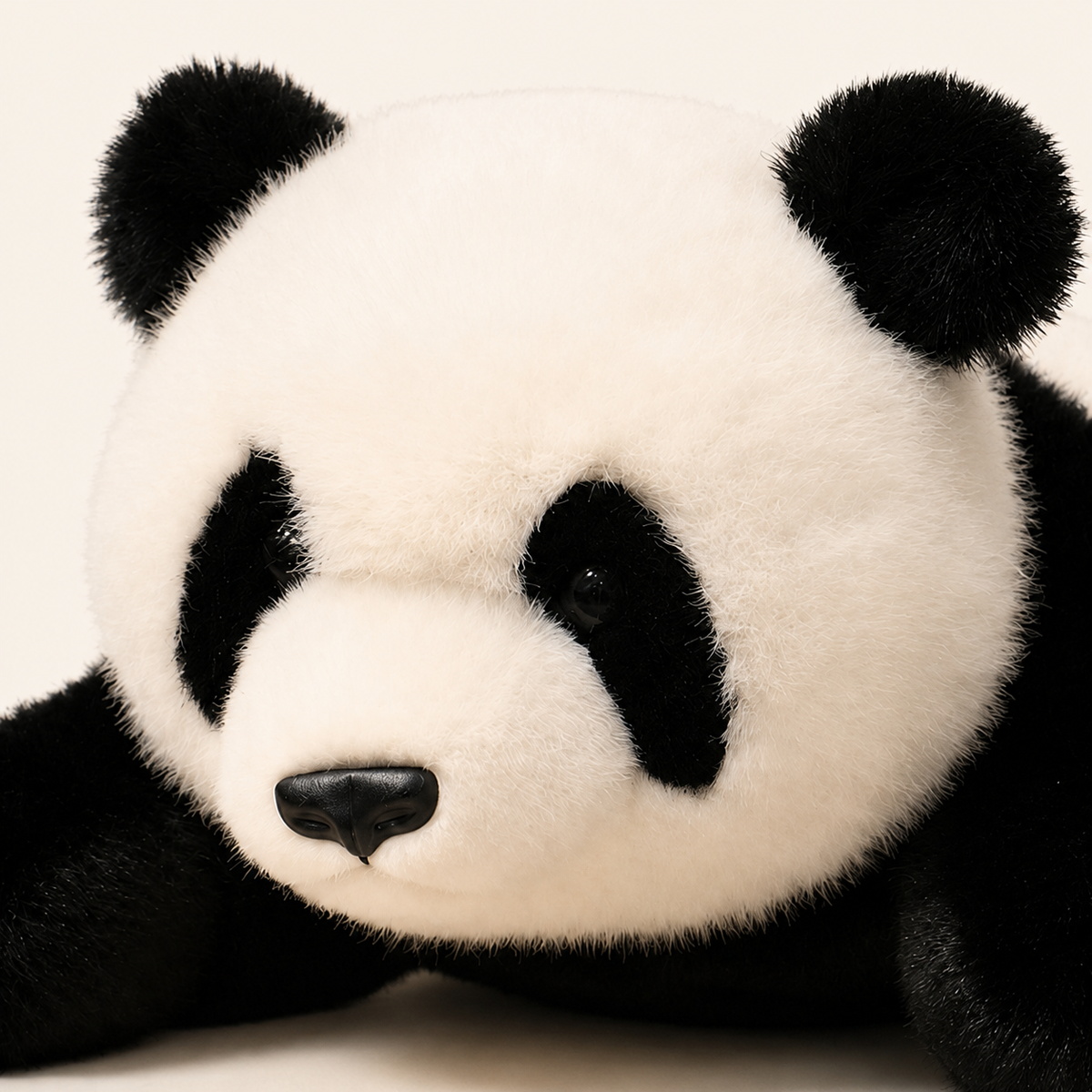 Coussin peluche panda, gros plan visage - Royaume Peluche