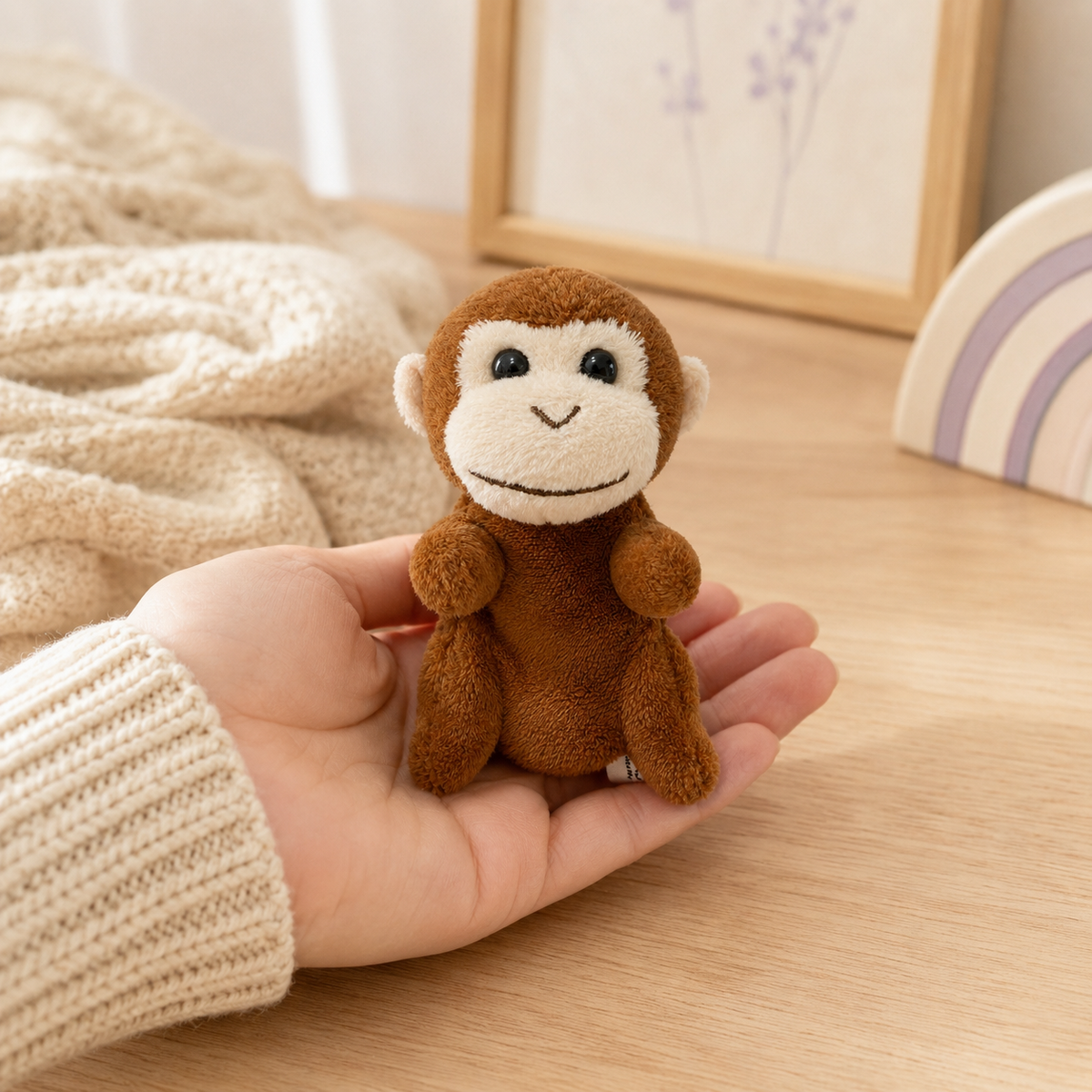 Marionnette à doigt singe tenue dans la main - mise en situation