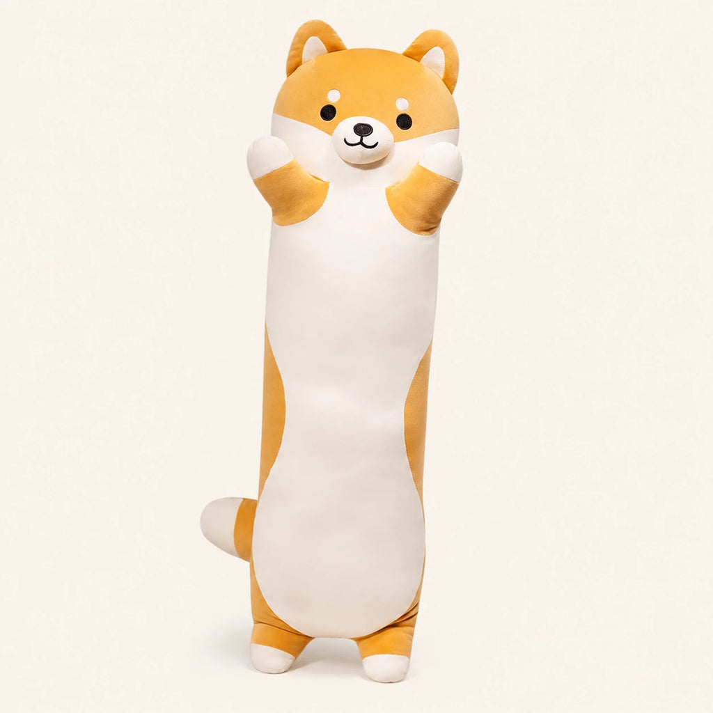 Coussin peluche Shiba Inu allongé, vue de face