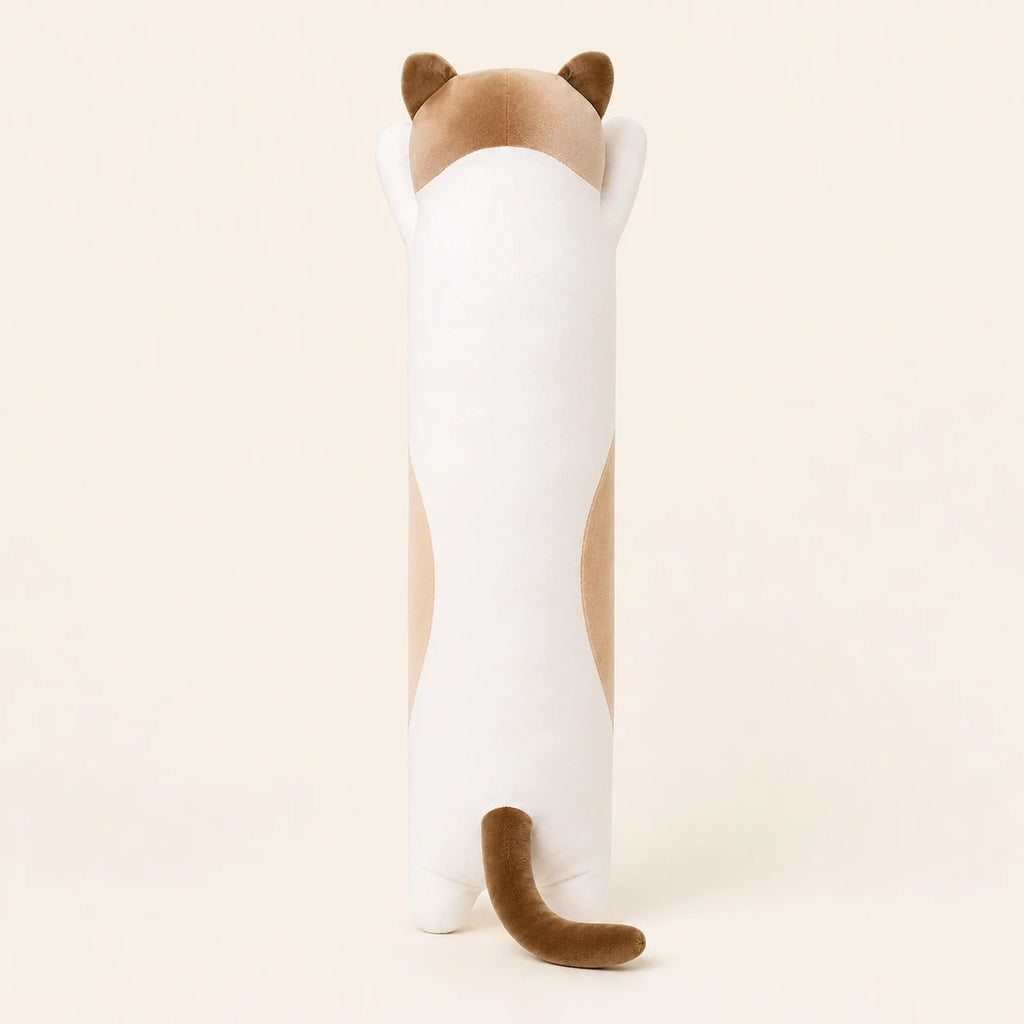 Coussin peluche chat, vue de dos