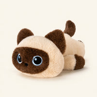 Peluche chaton siamois couchée, vue de face