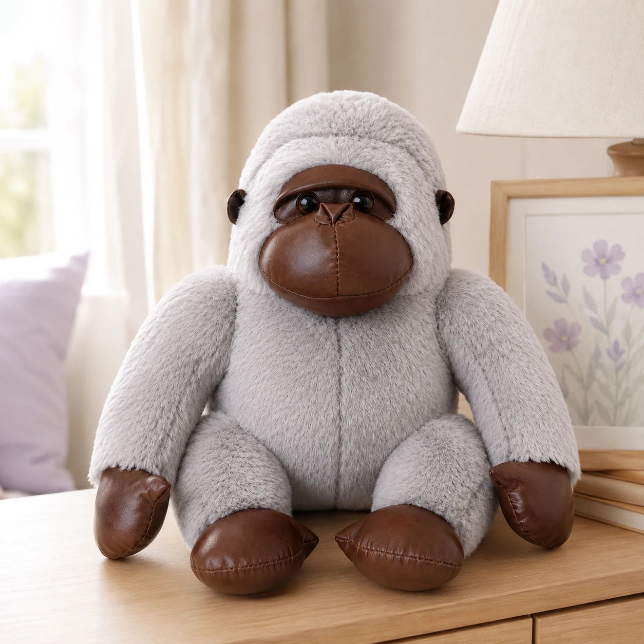 Peluche orang-outan posée sur une commode