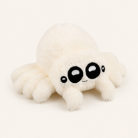 Peluche araignée blanche aux grands yeux, vue principale sur fond ivoire