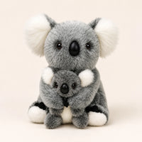 Peluche koala grise avec bébé, vue principale sur fond ivoire