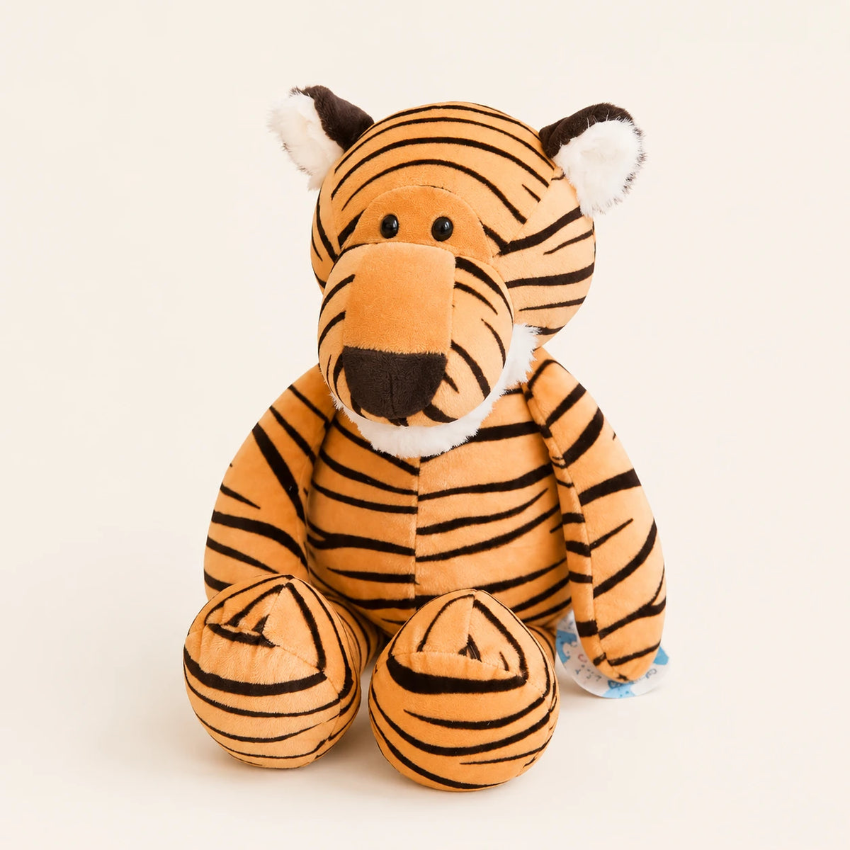Peluche tigre rayé assise, vue principale, fond ivoire