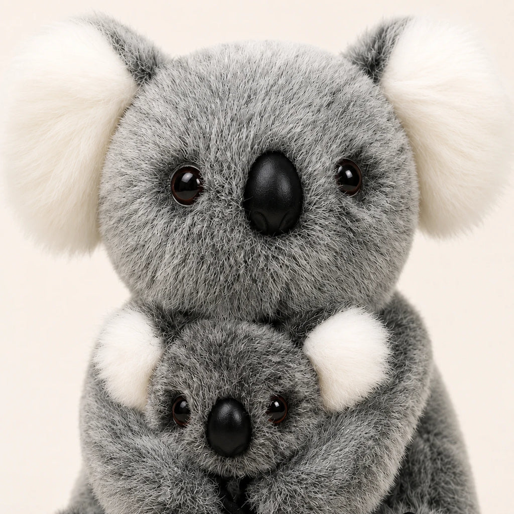 Gros plan sur le visage de la peluche koala et son bébé
