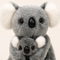 Gros plan sur le visage de la peluche koala et son bébé