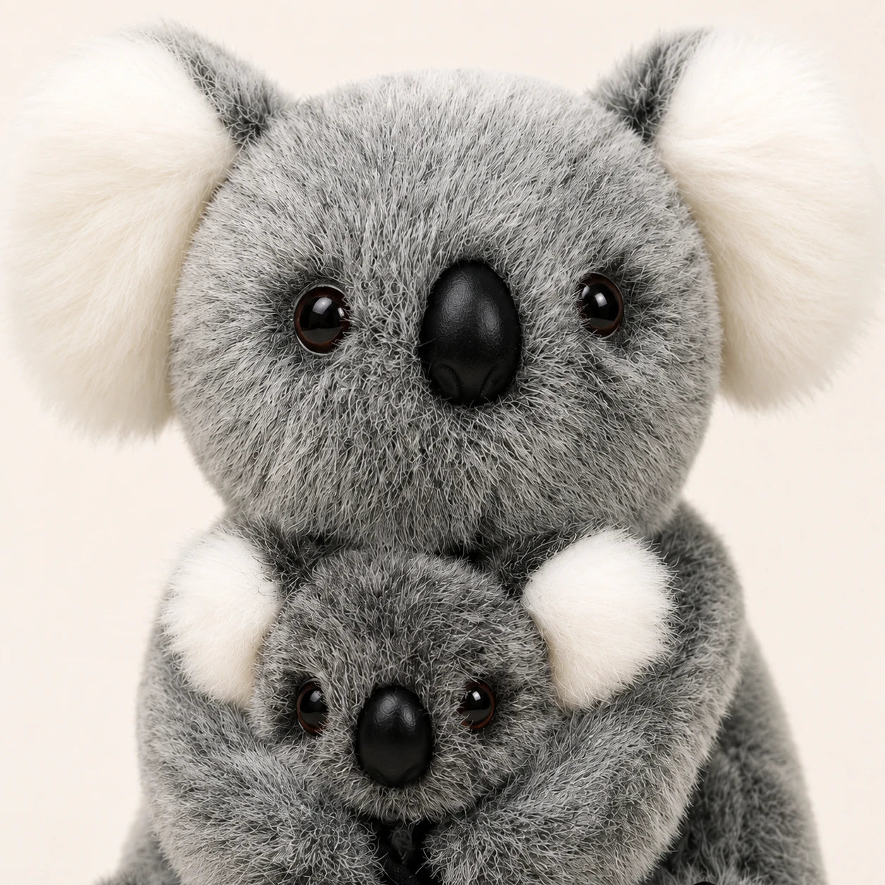 Gros plan sur le visage de la peluche koala et son bébé