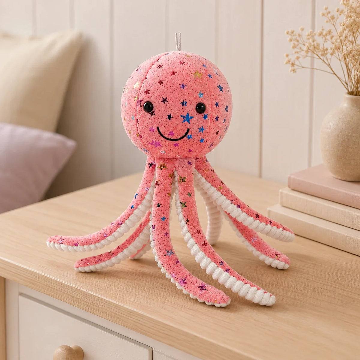 Peluche poulpe rose etoile en situation