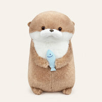 Porte-clé peluche loutre kawaii avec poisson - vue de face