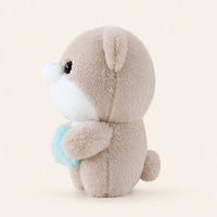 Porte-clé peluche loutre kawaii avec poisson - vue de profil