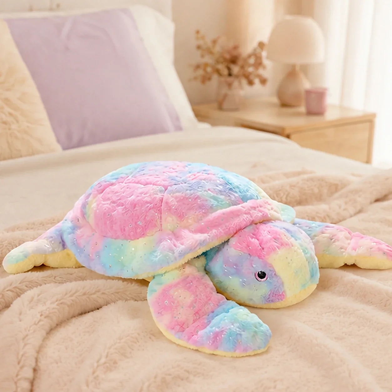 Peluche tortue pastel en situation