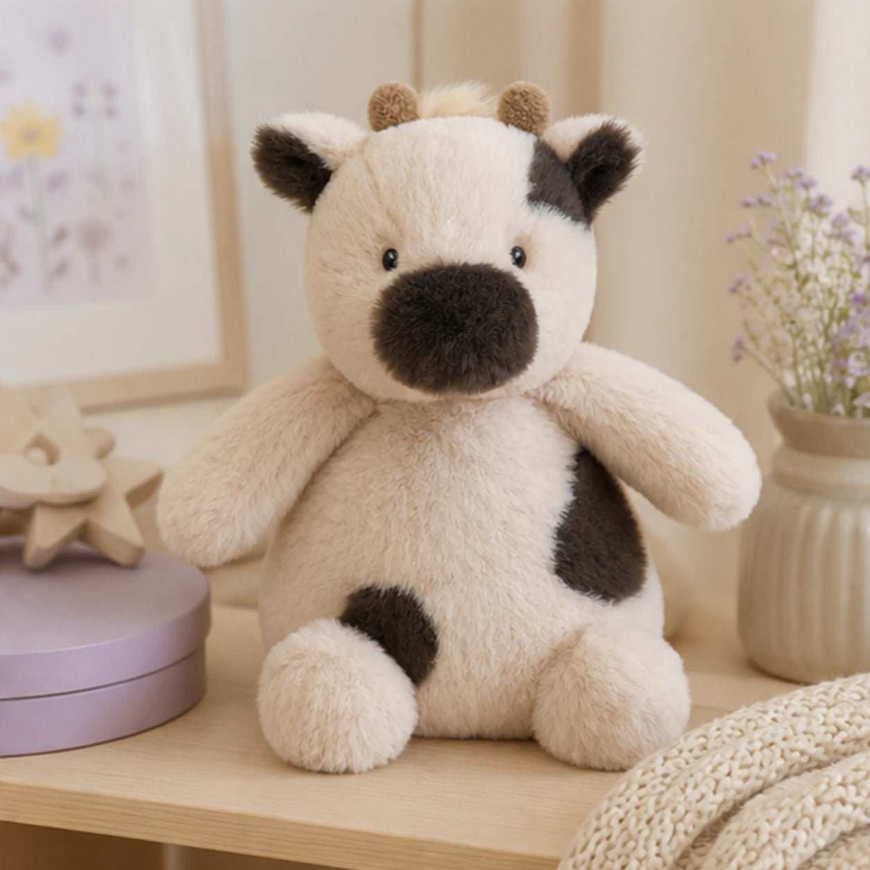 Peluche veau doudou — mise en situation