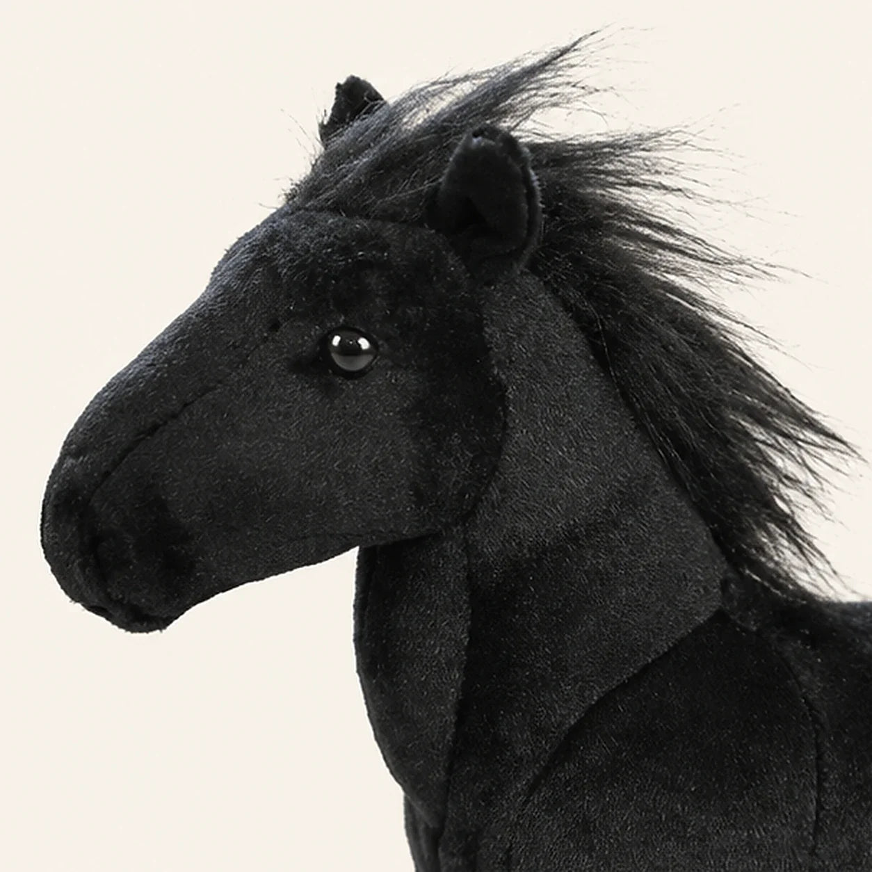 Peluche cheval noir 32 cm - détail visage