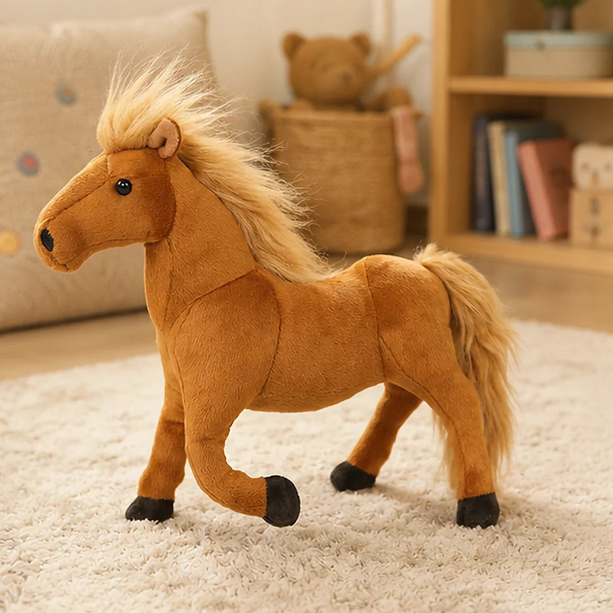 Peluche cheval marron 32 cm - mise en situation