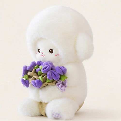 Peluche mouton avec fleurs violettes 25-30 cm - autre angle