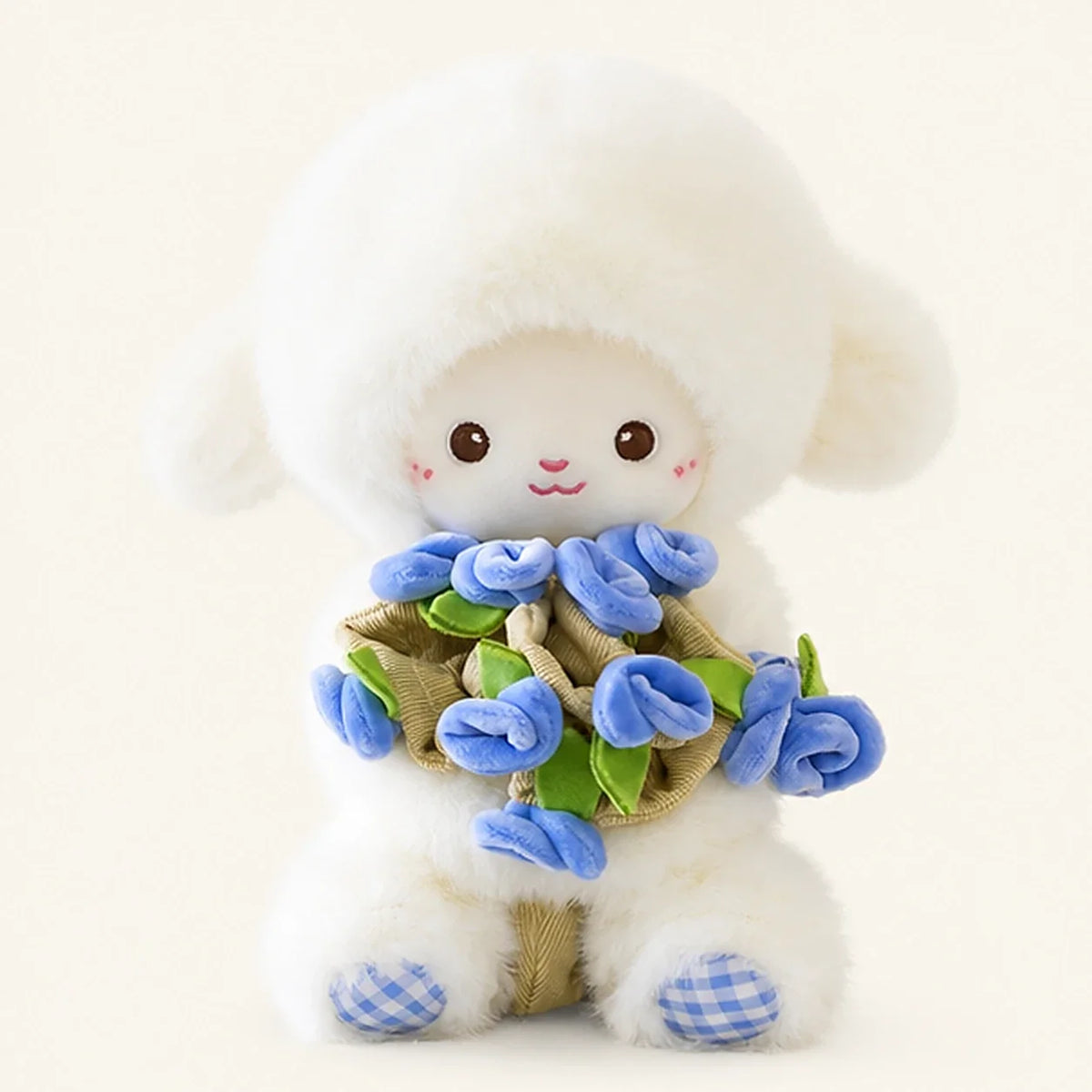 Peluche mouton avec fleurs bleues 25-30 cm - photo principale