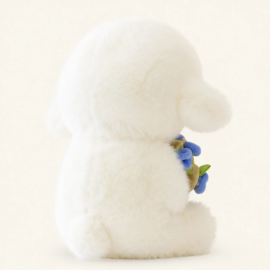 Peluche mouton avec fleurs bleues 25-30 cm - autre angle