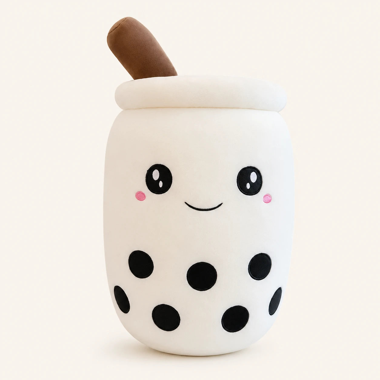 Peluche coussin bubble tea boba blanc 24 cm, vue principale sur fond ivoire