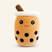 Peluche coussin bubble tea boba marron 24 cm, vue principale sur fond ivoire